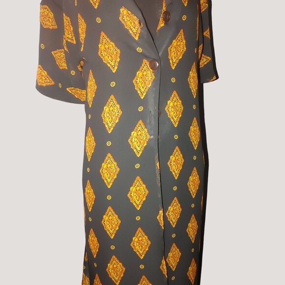 Vintage Long Duster Sheer 2X A Wild Thyme Button Down Jacket Geometric Patterns - Picture 10 of 10